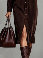 Rosaria suede-look midi shirt dress - dark brown, side slit
