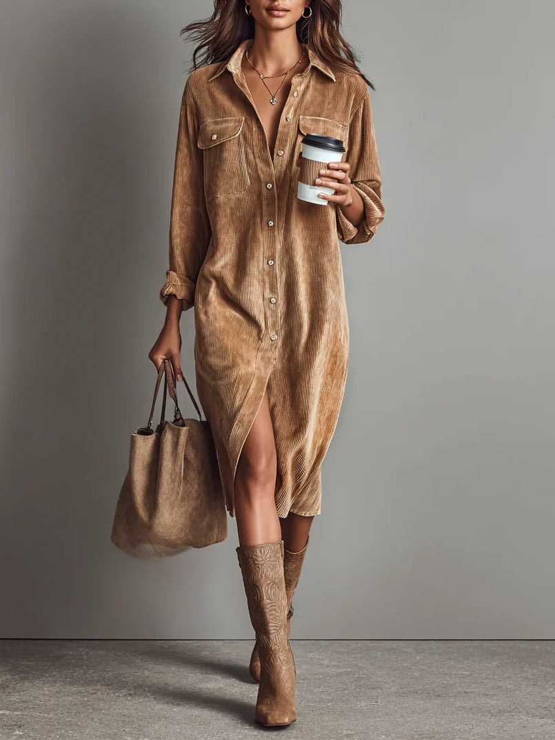 Rosaria Relaxed Suede-Look Midi Shirt Dress
