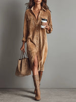 Rosaria Relaxed Suede-Look Midi Shirt Dress