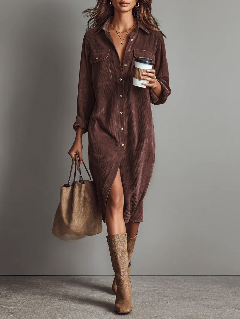 Rosaria Relaxed Suede-Look Midi Shirt Dress