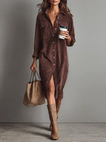 Rosaria Relaxed Suede-Look Midi Shirt Dress