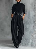 Ida Turtleneck & Belted Wide-Leg Pants Set