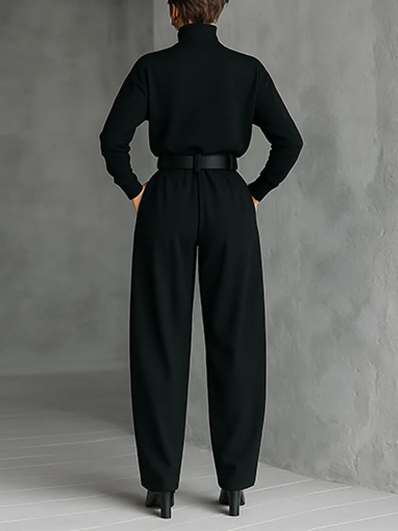 Ida Turtleneck & Belted Wide-Leg Pants Set