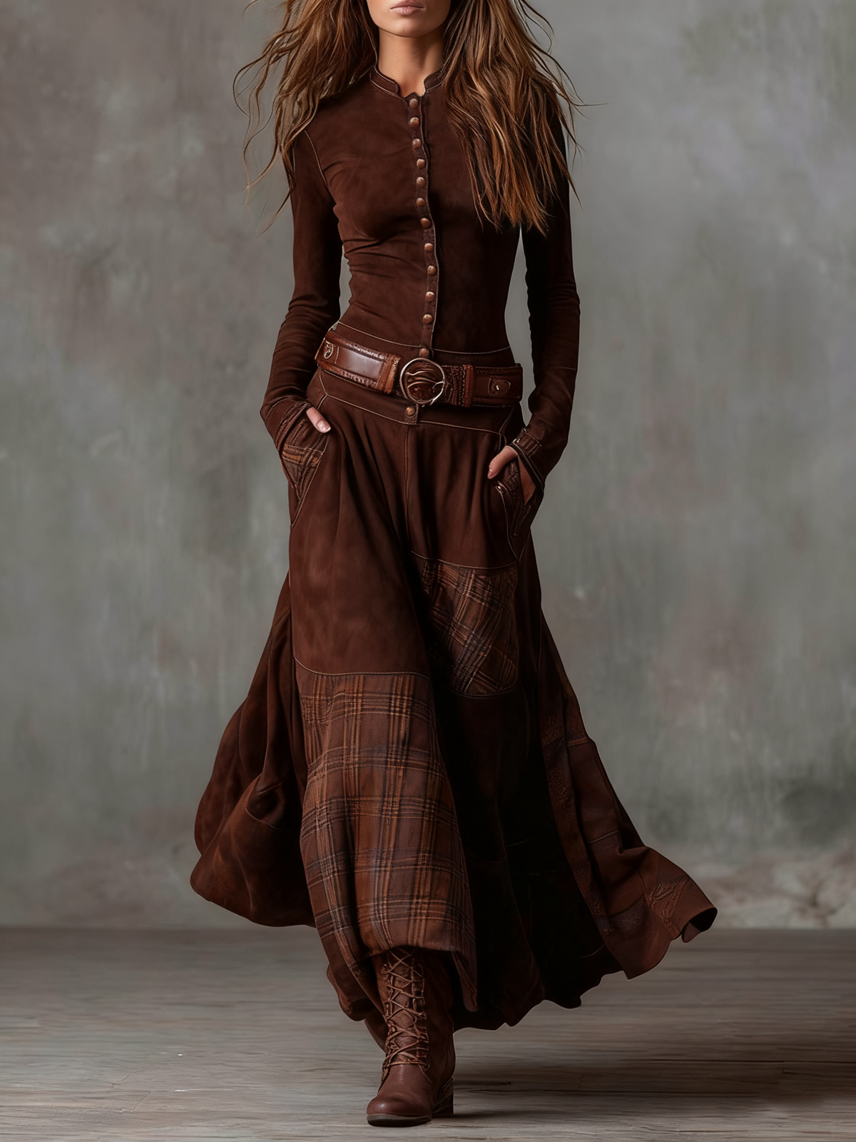 Livia Belted Boho Patchwork Maxi Dress