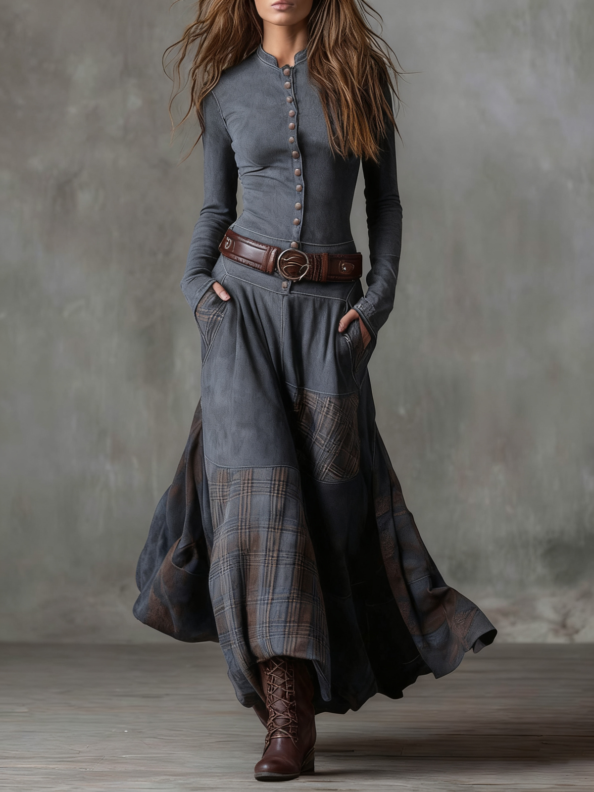 Livia Belted Boho Patchwork Maxi Dress