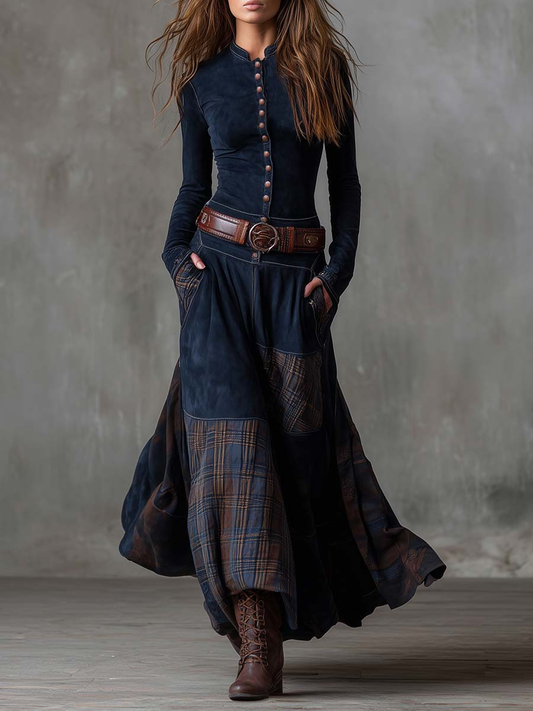 Livia Belted Boho Patchwork Maxi Dress