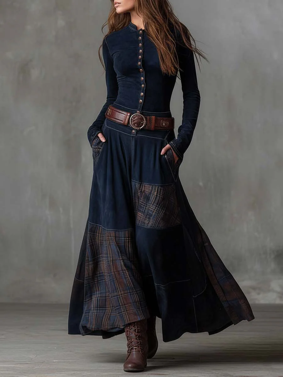 Livia Belted Boho Patchwork Maxi Dress