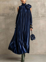 Silvia Pleated Floral-Shoulder Maxi Dress