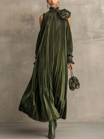 Silvia Pleated Floral-Shoulder Maxi Dress