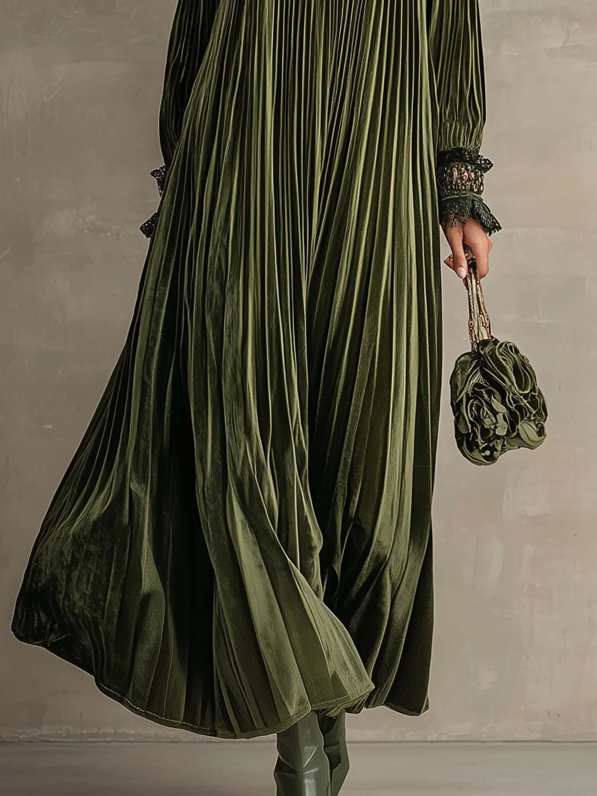 Silvia Pleated Floral-Shoulder Maxi Dress
