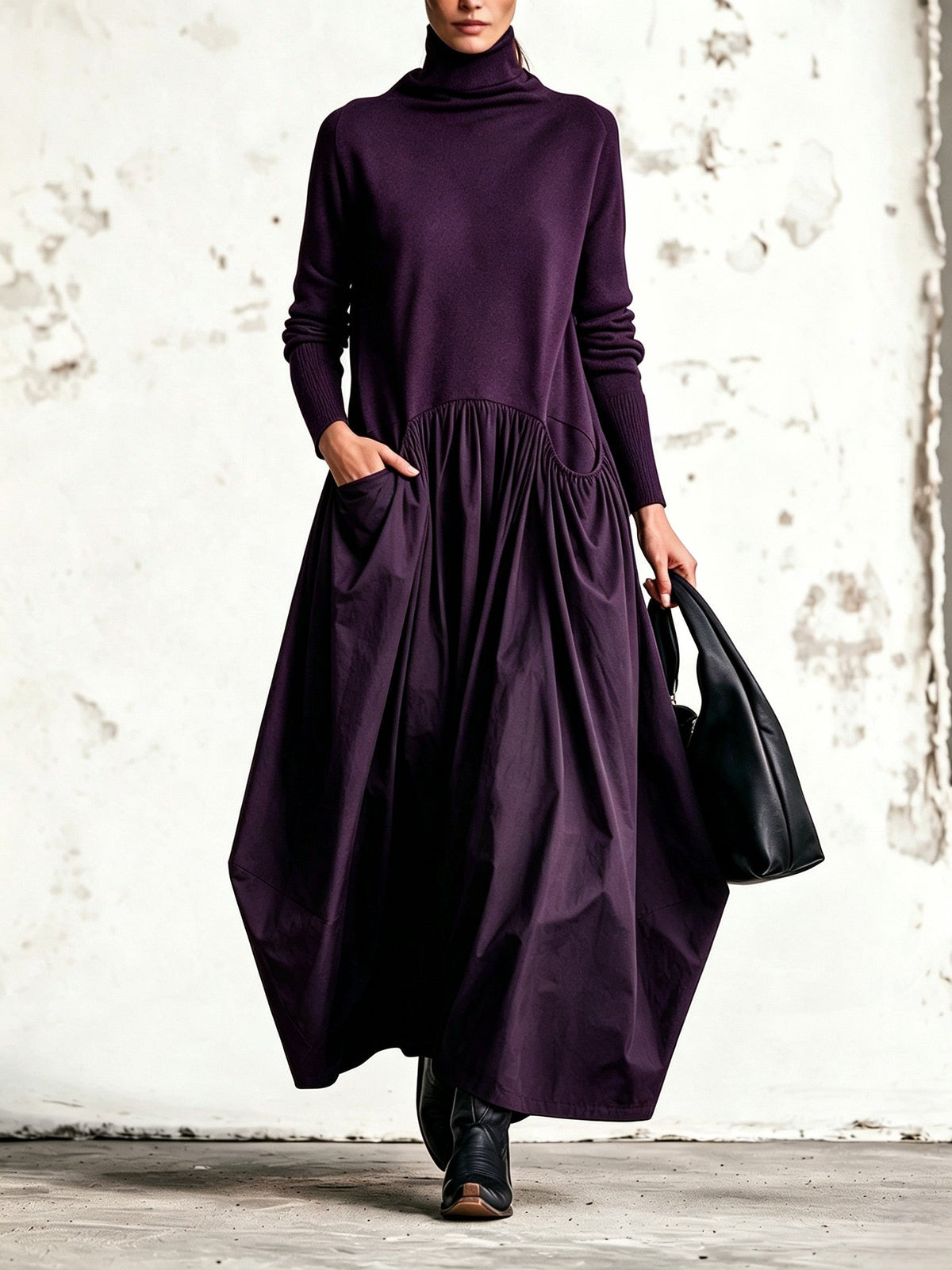 Beatrice oversized turtleneck maxi dress with pockets