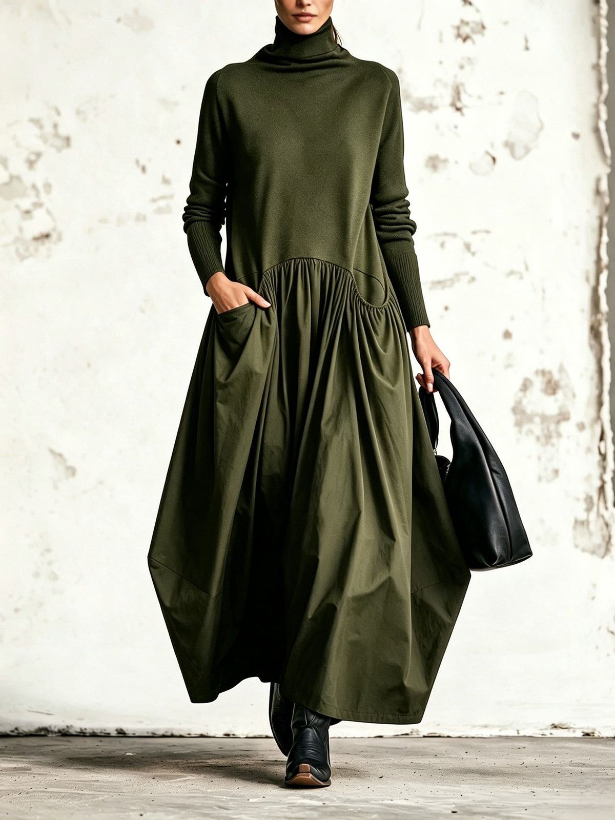 Beatrice oversized turtleneck maxi dress with pockets