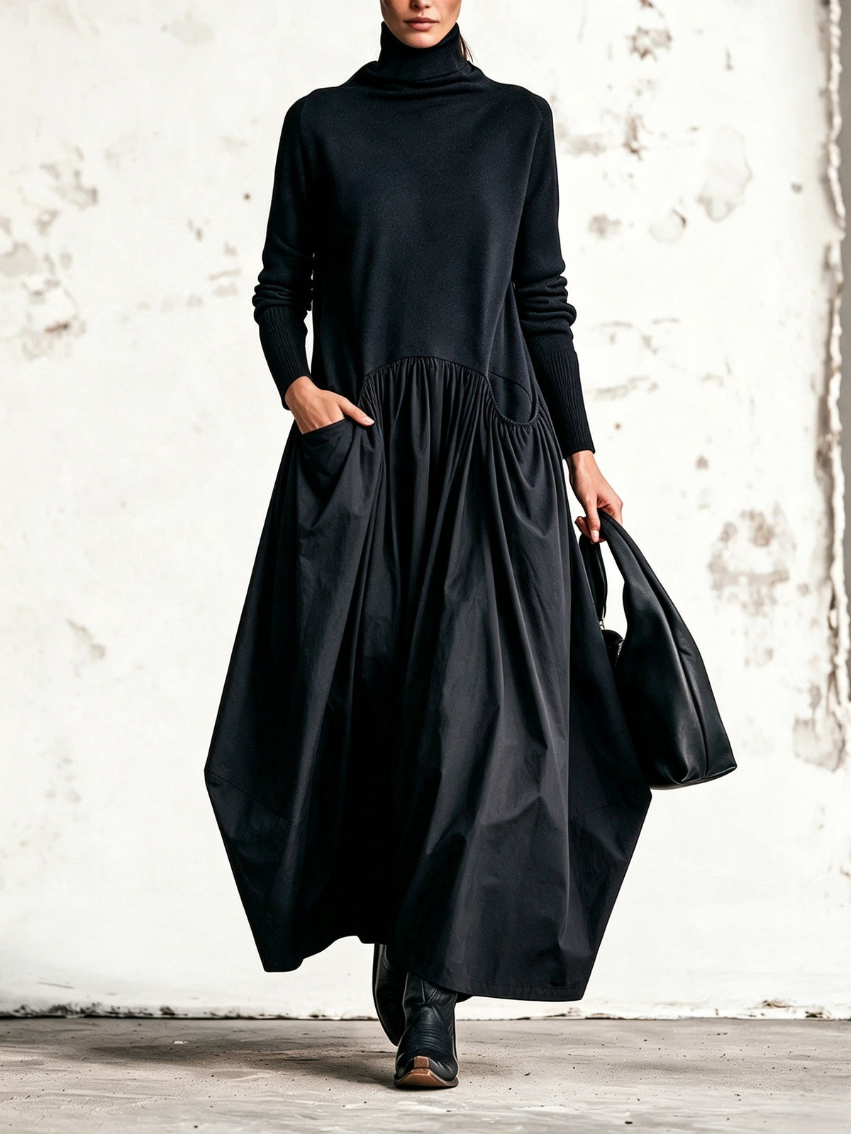 Beatrice oversized turtleneck maxi dress with pockets