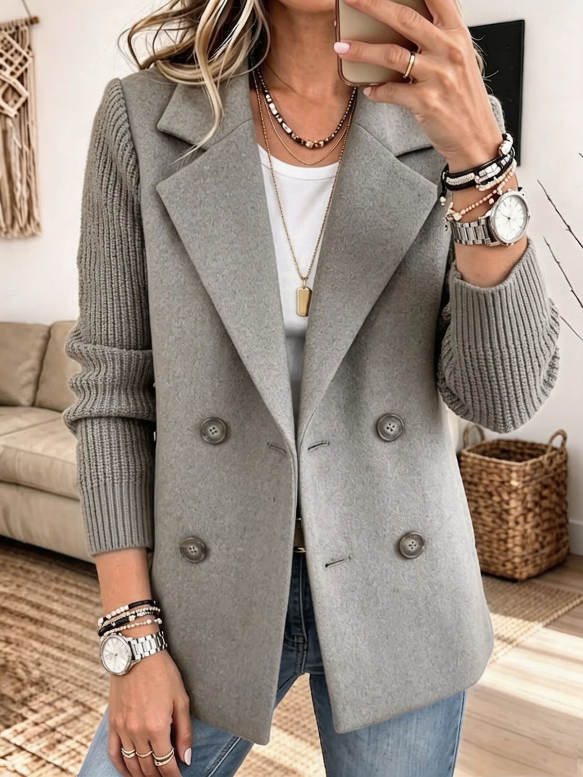 Harlow Knit Sleeve Blazer - Gray