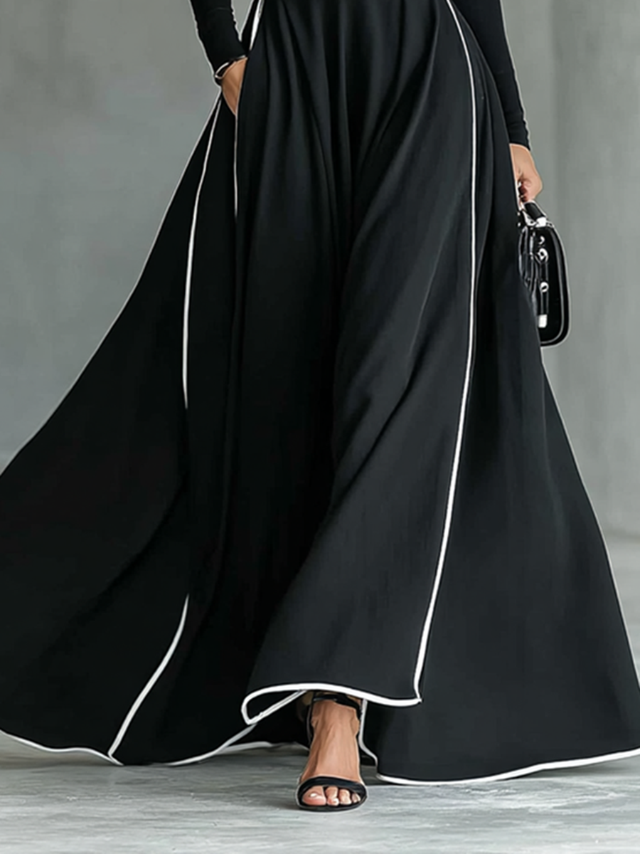 Gina Contrast-Trim Turtleneck Maxi Dress