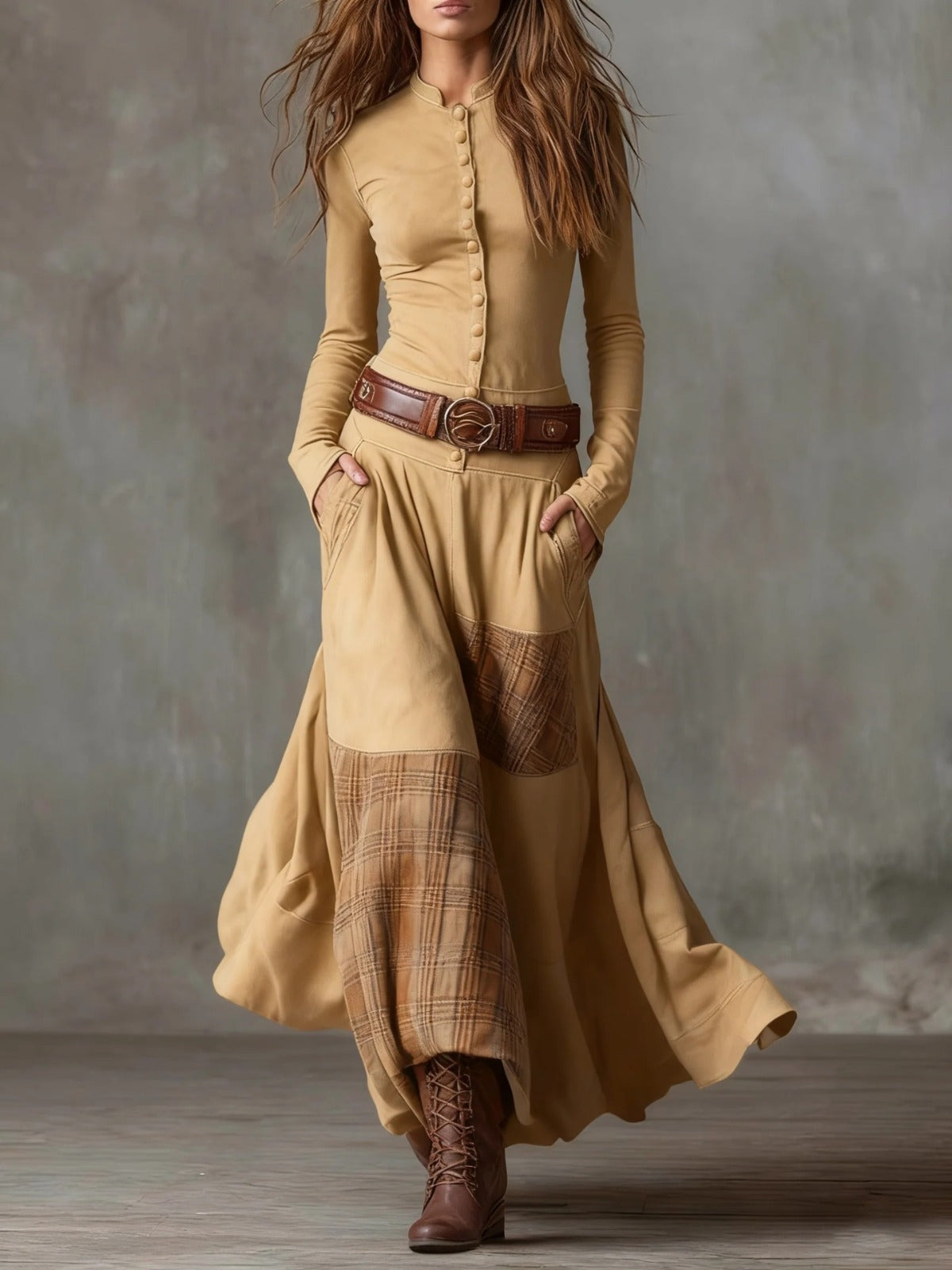 Livia Belted Boho Patchwork Maxi Dress