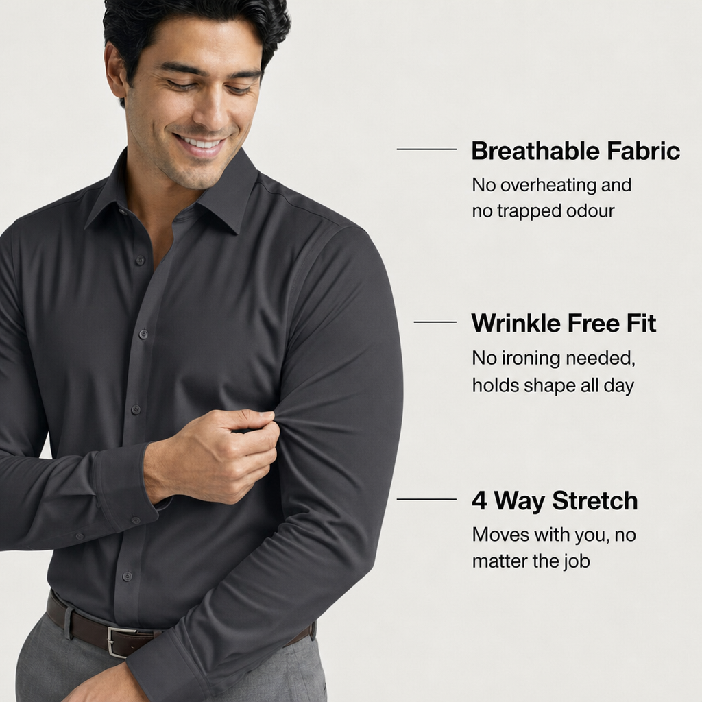 Leonardo Stretch Dress Shirt - Black (details)