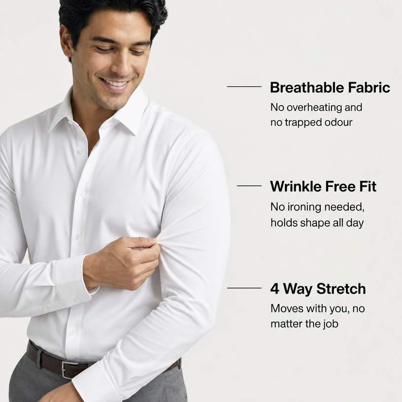Leonardo Stretch Dress Shirt - White (details)