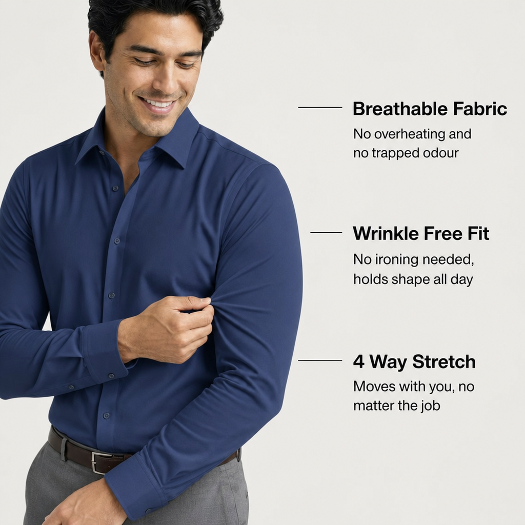 Leonardo Stretch Dress Shirt - Navy (details)