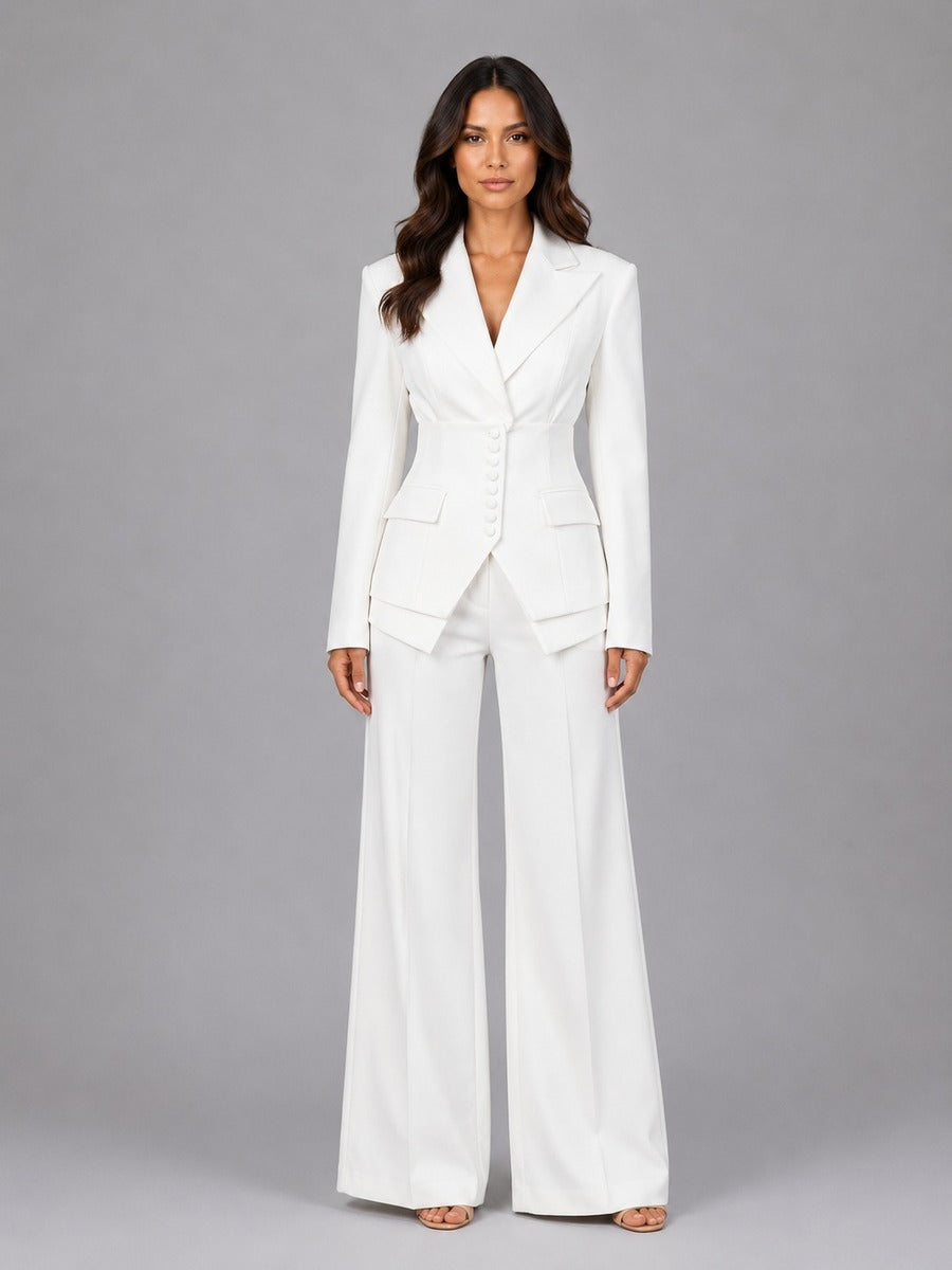 Aurora Waist-Cinched Blazer & Wide-Leg Pant Suit