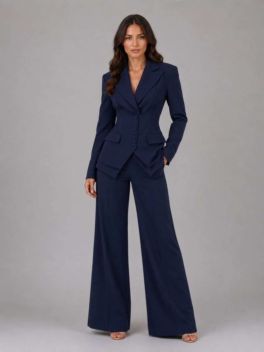 Aurora Waist-Cinched Blazer & Wide-Leg Pant Suit