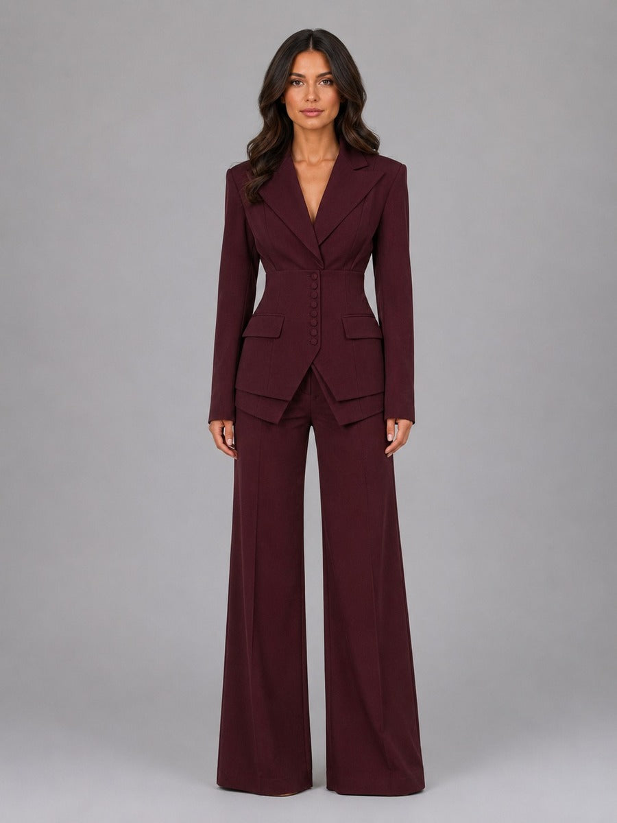 Aurora Waist-Cinched Blazer & Wide-Leg Pant Suit