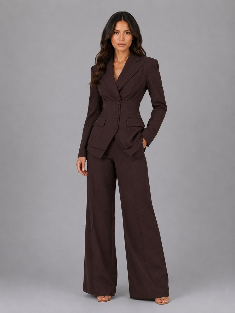 Aurora Waist-Cinched Blazer & Wide-Leg Pant Suit