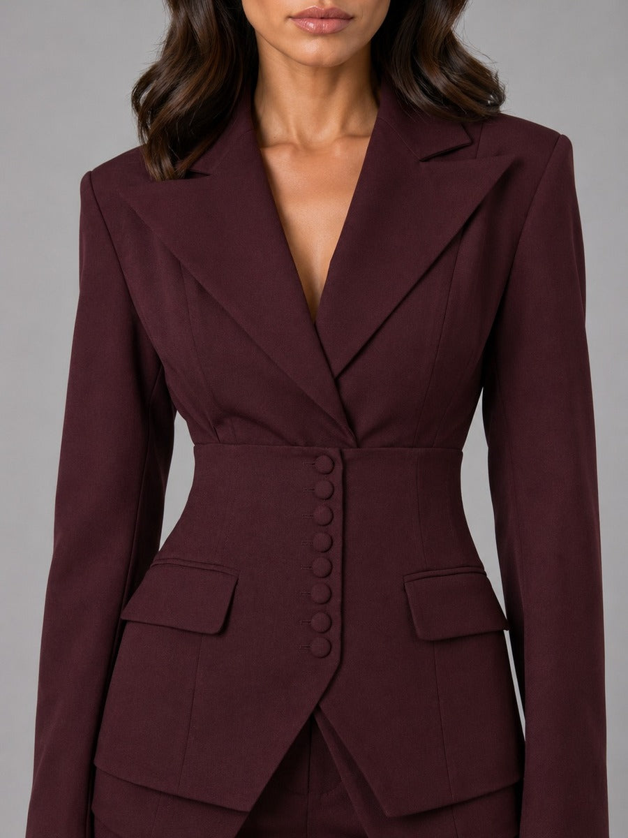 Aurora Waist-Cinched Blazer & Wide-Leg Pant Suit