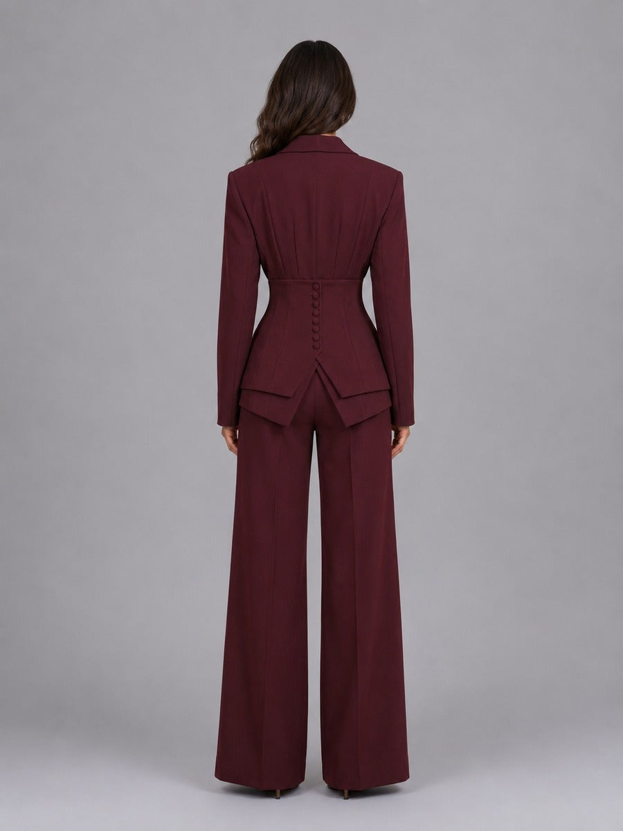Aurora Waist-Cinched Blazer & Wide-Leg Pant Suit