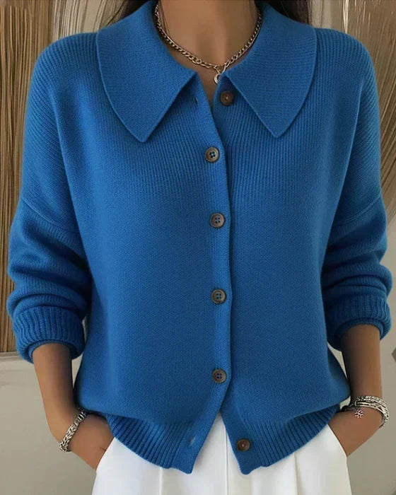 Cornelia Pointed-Collar Cardigan - Blue