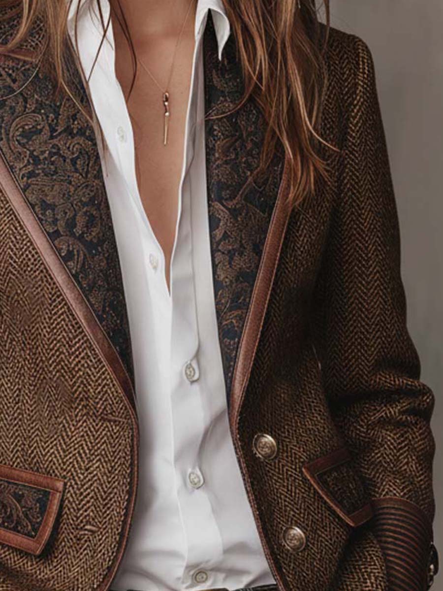 Francesca Herringbone Print-Panel Blazer