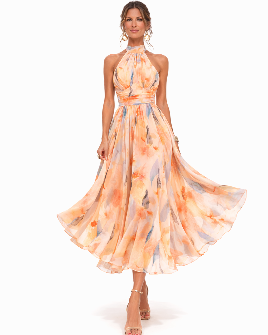 Alessandra Watercolor Halter Midi Dress