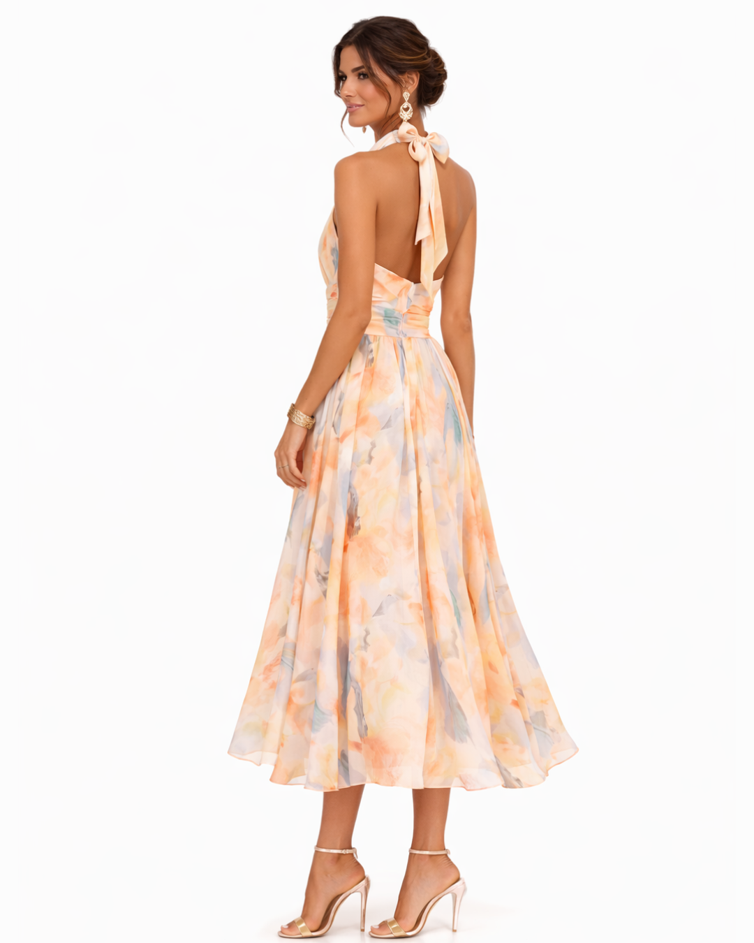 Alessandra Watercolor Halter Midi Dress
