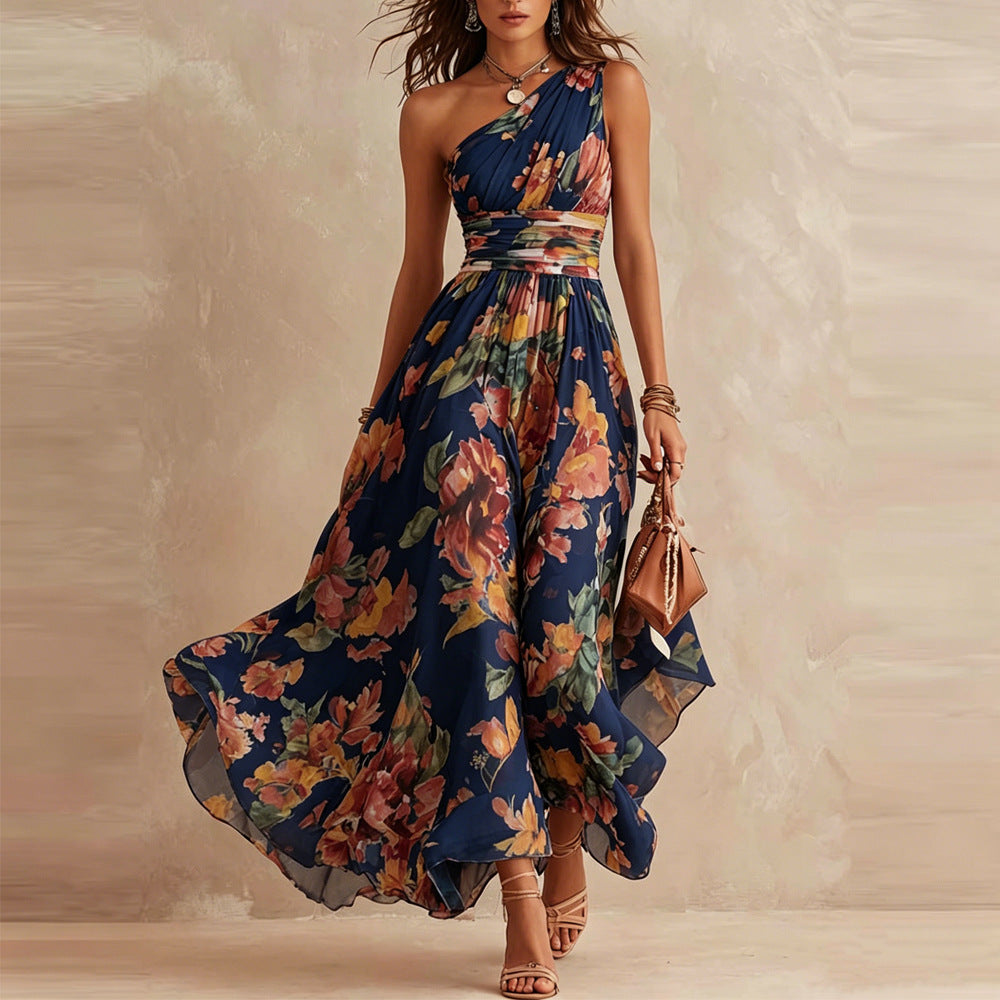 Aurora Floral One-Shoulder Maxi Dress - Navy Floral