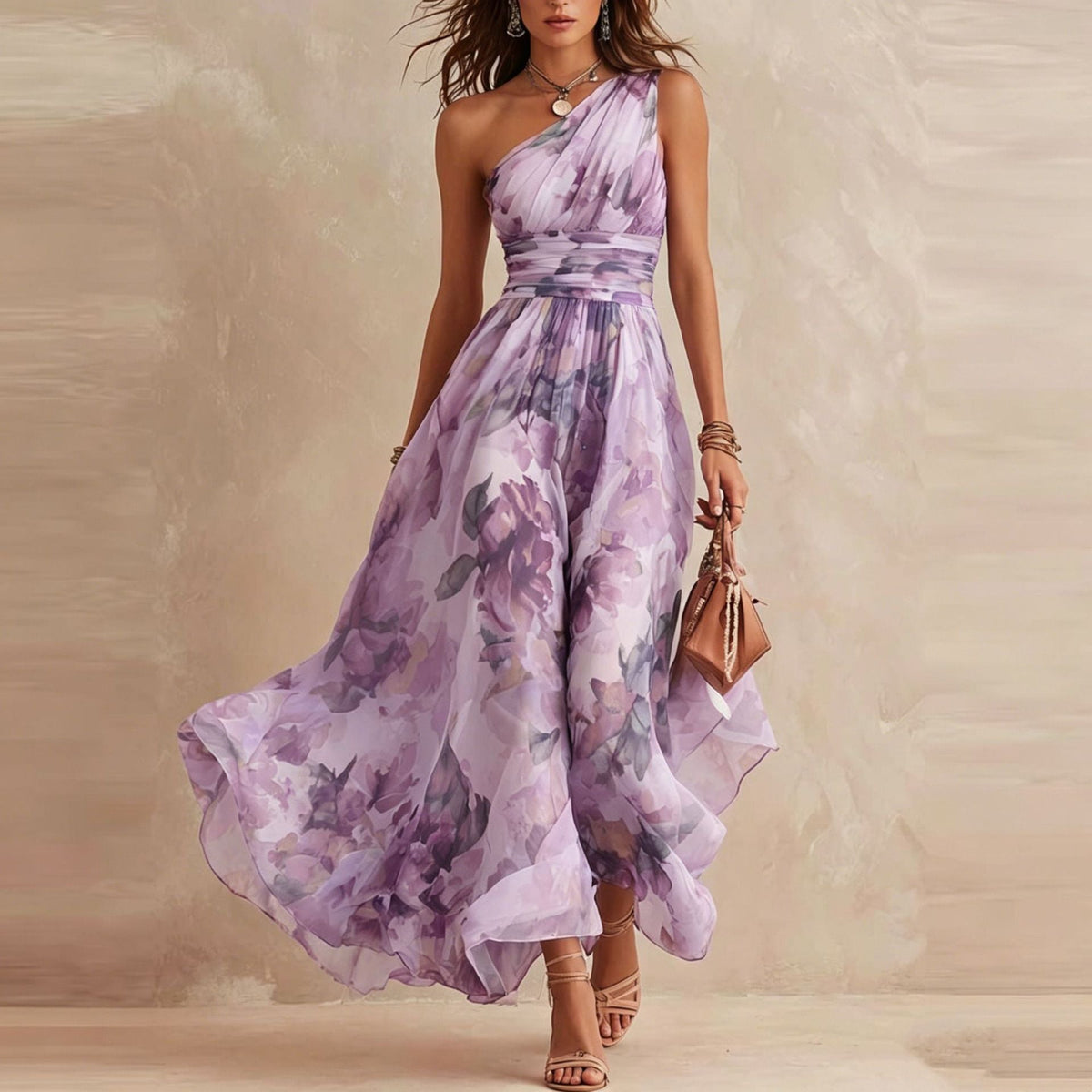 Aurora Floral One-Shoulder Maxi Dress - Lilac Floral