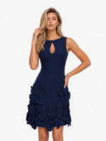 Bettina Floral Appliqué Sleeveless Dress - Navy