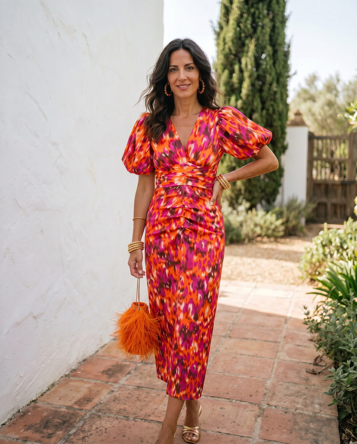 Carla Floral Puff-Sleeve Midi Dress
