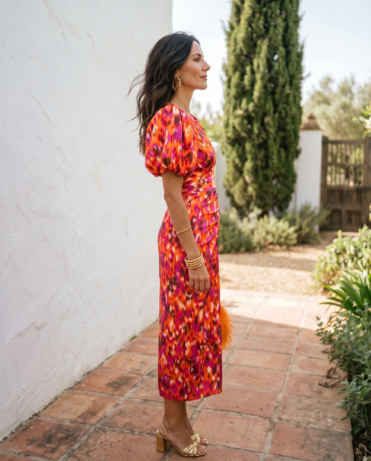 Carla Floral Puff-Sleeve Midi Dress