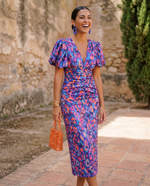 Carla Floral Puff-Sleeve Midi Dress