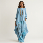 Carola Asymmetric Tunic & Wide-Leg Pants Set - Light Blue