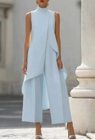 Carolina Draped Wide-Leg Jumpsuit - Light Blue
