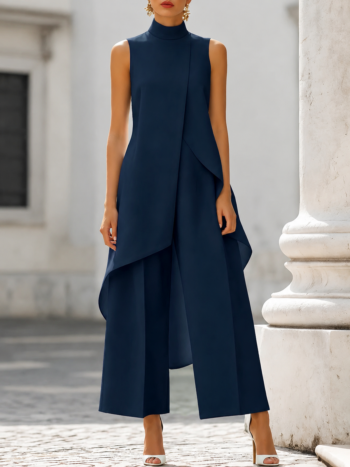 Carolina Draped Wide-Leg Jumpsuit - Navy