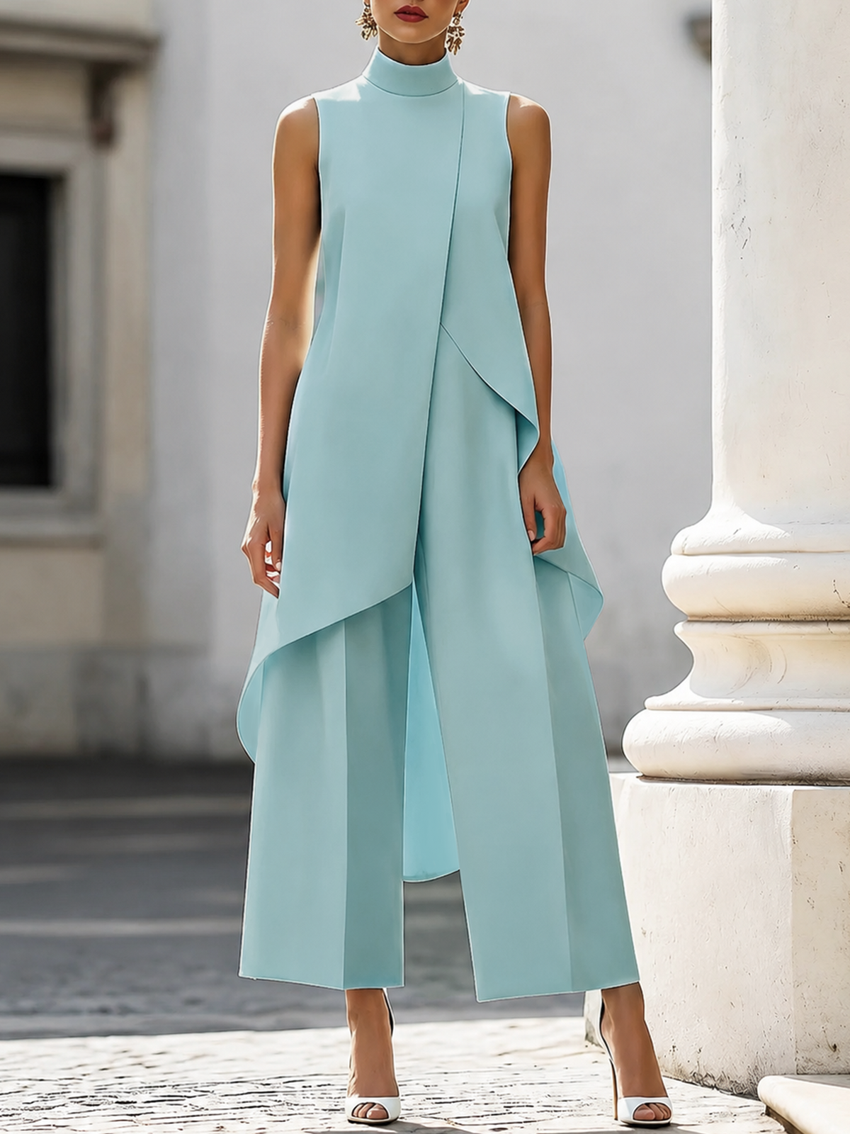 Carolina Draped Wide-Leg Jumpsuit - Aqua