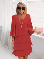 Caterina Tiered Bell-Sleeve Dress - Red