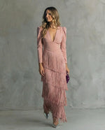 Chiara Fringe V-Neck Maxi Dress - Blush