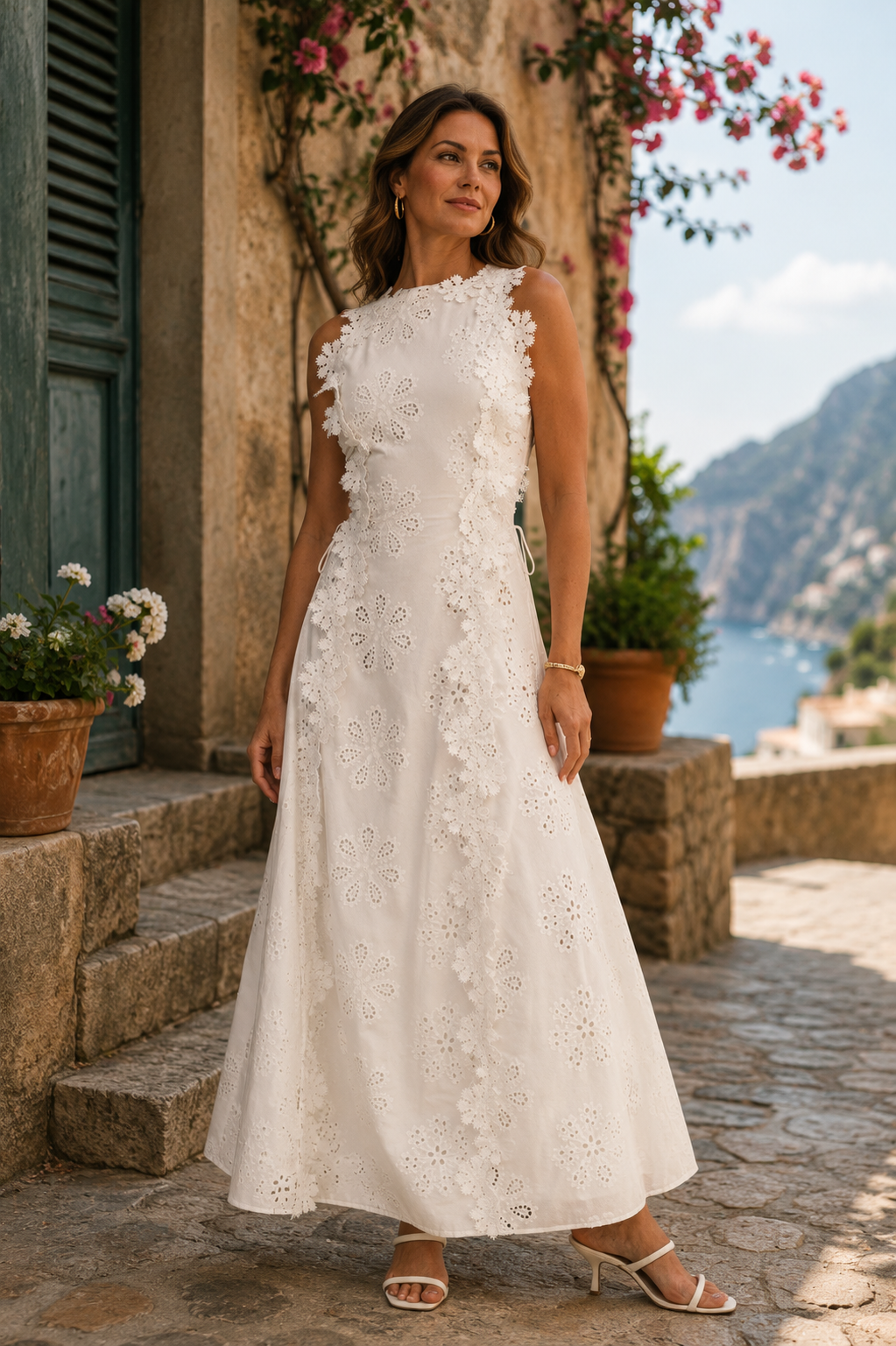 Dora Embroidered Floral Maxi Dress - White