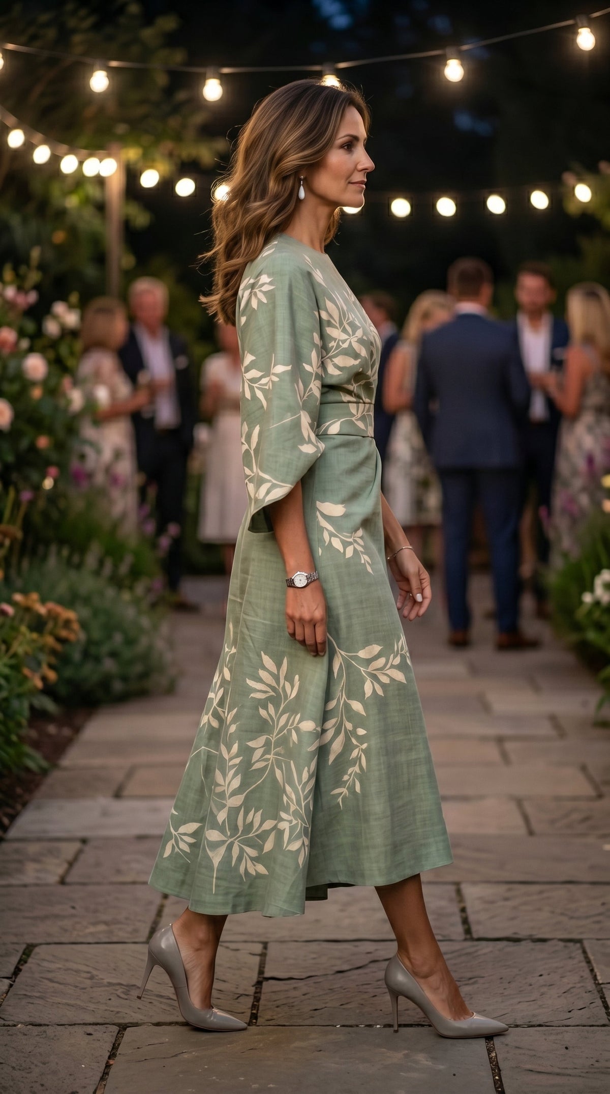 Edda Embroidered Bell-Sleeve Midi Dress