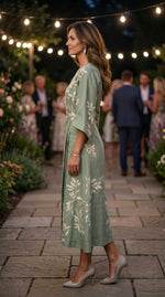 Edda Embroidered Bell-Sleeve Midi Dress