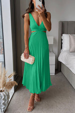 Emma Pleated V-Neck Maxi Dress - Emerald