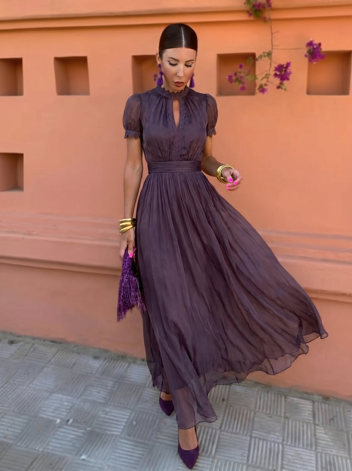 Gaetana High-Neck Chiffon Maxi Dress